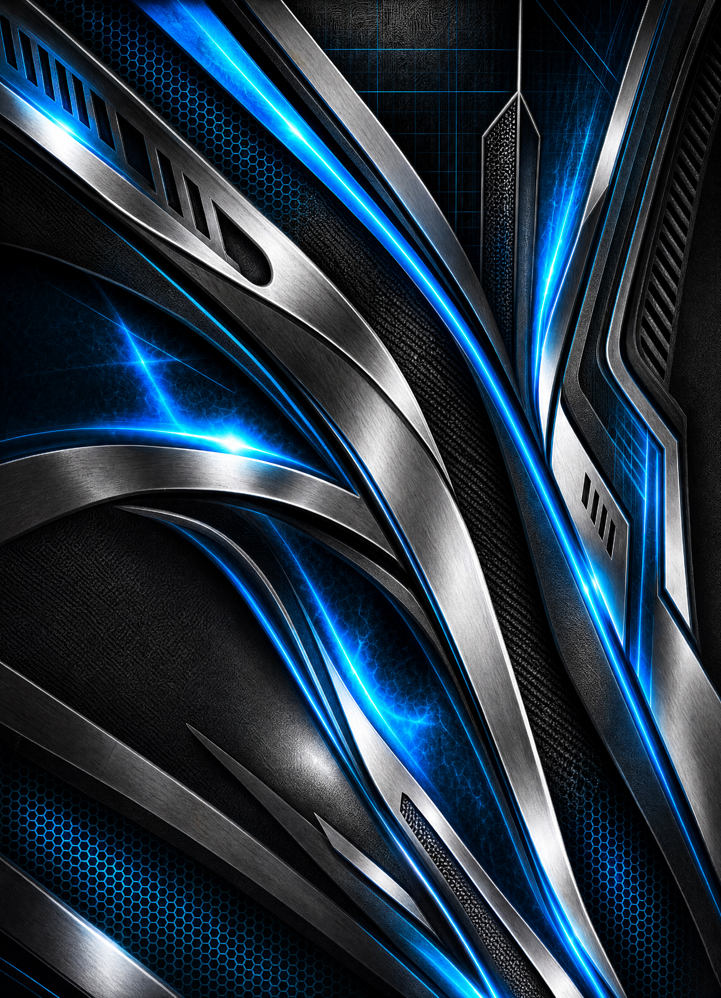 Original SPARKLINE artwork with metallic graphite panels and electric-blue energy lines
